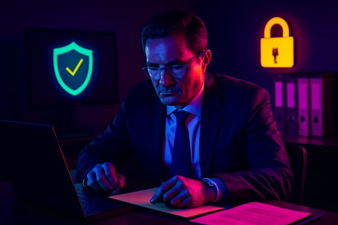 photographic please create a dramatic image for the section 2 Stronger Governance Compliance and Risk Management that uses our brand colours 400048 56-2